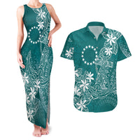 Teal Kuki Airani Tapakau Couples Matching Tank Maxi Dress and Hawaiian Shirt Tribal Anchor Mix Tiare LT7 Teal - Polynesian Pride