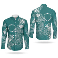 Teal Kuki Airani Tapakau Couples Matching Tank Maxi Dress and Long Sleeve Button Shirt Tribal Anchor Mix Tiare LT7 - Polynesian Pride
