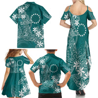 Teal Kuki Airani Tapakau Family Matching Summer Maxi Dress and Hawaiian Shirt Tribal Anchor Mix Tiare LT7 - Polynesian Pride