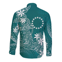 Teal Kuki Airani Tapakau Long Sleeve Button Shirt Tribal Anchor Mix Tiare LT7 - Polynesian Pride