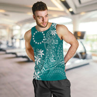 Teal Kuki Airani Tapakau Men Tank Top Tribal Anchor Mix Tiare