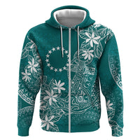 Teal Kuki Airani Tapakau Zip Hoodie Tribal Anchor Mix Tiare