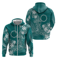 Teal Kuki Airani Tapakau Zip Hoodie Tribal Anchor Mix Tiare
