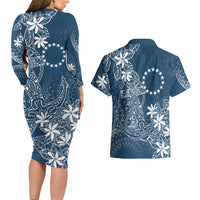 Navy Kuki Airani Tapakau Couples Matching Long Sleeve Bodycon Dress and Hawaiian Shirt Tribal Anchor Mix Tiare LT7 - Polynesian Pride