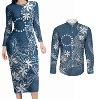 Navy Kuki Airani Tapakau Couples Matching Long Sleeve Bodycon Dress and Long Sleeve Button Shirt Tribal Anchor Mix Tiare LT7 Navy - Polynesian Pride
