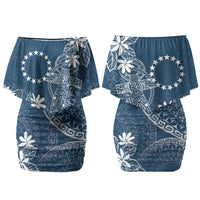 Navy Kuki Airani Tapakau Couples Matching Off Shoulder Short Dress and Hawaiian Shirt Tribal Anchor Mix Tiare LT7 - Polynesian Pride