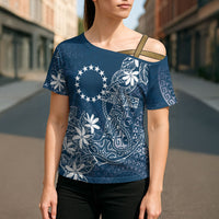 Navy Kuki Airani Tapakau Cross Shoulder Shirt Tribal Anchor Mix Tiare