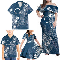 Navy Kuki Airani Tapakau Family Matching Off Shoulder Maxi Dress and Hawaiian Shirt Tribal Anchor Mix Tiare LT7 - Polynesian Pride