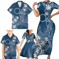 Navy Kuki Airani Tapakau Family Matching Short Sleeve Bodycon Dress and Hawaiian Shirt Tribal Anchor Mix Tiare LT7 - Polynesian Pride