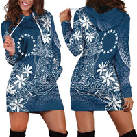 Navy Kuki Airani Tapakau Hoodie Dress Tribal Anchor Mix Tiare