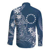 Navy Kuki Airani Tapakau Long Sleeve Button Shirt Tribal Anchor Mix Tiare LT7 - Polynesian Pride