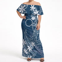 Navy Kuki Airani Tapakau Off Shoulder Maxi Dress Tribal Anchor Mix Tiare LT7 Women Navy - Polynesian Pride
