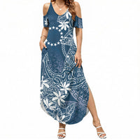 Navy Kuki Airani Tapakau Summer Maxi Dress Tribal Anchor Mix Tiare LT7 Women Navy - Polynesian Pride