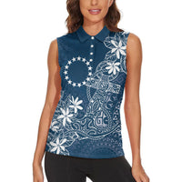 Navy Kuki Airani Tapakau Women Sleeveless Polo Shirt Tribal Anchor Mix Tiare