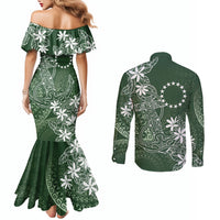 Sage Green Kuki Airani Tapakau Couples Matching Mermaid Dress and Long Sleeve Button Shirt Tribal Anchor Mix Tiare LT7 - Polynesian Pride