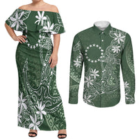 Sage Green Kuki Airani Tapakau Couples Matching Off Shoulder Maxi Dress and Long Sleeve Button Shirt Tribal Anchor Mix Tiare LT7 Sage Green - Polynesian Pride