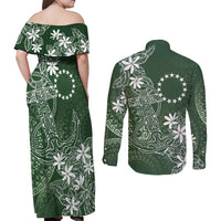 Sage Green Kuki Airani Tapakau Couples Matching Off Shoulder Maxi Dress and Long Sleeve Button Shirt Tribal Anchor Mix Tiare LT7 - Polynesian Pride