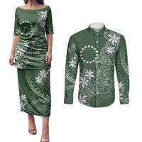 Sage Green Kuki Airani Tapakau Couples Matching Puletasi and Long Sleeve Button Shirt Tribal Anchor Mix Tiare LT7 Sage Green - Polynesian Pride