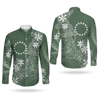 Sage Green Kuki Airani Tapakau Couples Matching Puletasi and Long Sleeve Button Shirt Tribal Anchor Mix Tiare LT7 - Polynesian Pride