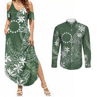Sage Green Kuki Airani Tapakau Couples Matching Summer Maxi Dress and Long Sleeve Button Shirt Tribal Anchor Mix Tiare LT7 Sage Green - Polynesian Pride