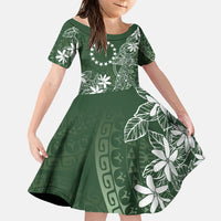 Sage Green Kuki Airani Tapakau Family Matching Tank Maxi Dress and Hawaiian Shirt Tribal Anchor Mix Tiare LT7 Daughter's Dress Sage Green - Polynesian Pride