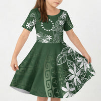 Sage Green Kuki Airani Tapakau Kid Short Sleeve Dress Tribal Anchor Mix Tiare LT7 KID Sage Green - Polynesian Pride