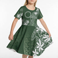 Sage Green Kuki Airani Tapakau Kid Short Sleeve Dress Tribal Anchor Mix Tiare LT7 - Polynesian Pride