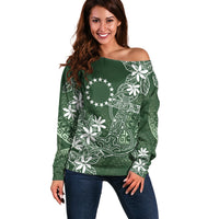 Sage Green Kuki Airani Tapakau Off Shoulder Sweater Tribal Anchor Mix Tiare