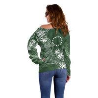 Sage Green Kuki Airani Tapakau Off Shoulder Sweater Tribal Anchor Mix Tiare