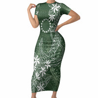 Sage Green Kuki Airani Tapakau Short Sleeve Bodycon Dress Tribal Anchor Mix Tiare LT7 Long Dress Sage Green - Polynesian Pride