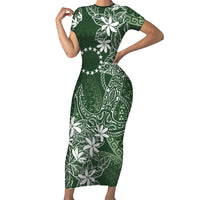 Sage Green Kuki Airani Tapakau Short Sleeve Bodycon Dress Tribal Anchor Mix Tiare