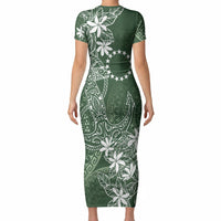 Sage Green Kuki Airani Tapakau Short Sleeve Bodycon Dress Tribal Anchor Mix Tiare LT7 - Polynesian Pride