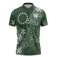 Sage Green Kuki Airani Tapakau Zipper Polo Shirt Tribal Anchor Mix Tiare LT7 Sage Green - Polynesian Pride