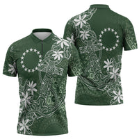 Sage Green Kuki Airani Tapakau Zipper Polo Shirt Tribal Anchor Mix Tiare LT7 - Polynesian Pride