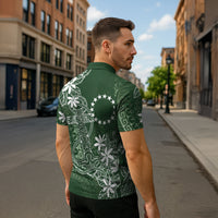 Sage Green Kuki Airani Tapakau Zipper Polo Shirt Tribal Anchor Mix Tiare LT7 - Polynesian Pride