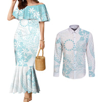 Turquoise Kuki Airani Tapakau Couples Matching Mermaid Dress and Long Sleeve Button Shirt Tribal Anchor Mix Tiare LT7 Turquoise - Polynesian Pride