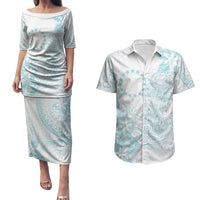 Turquoise Kuki Airani Tapakau Couples Matching Puletasi and Hawaiian Shirt Tribal Anchor Mix Tiare LT7 Turquoise - Polynesian Pride