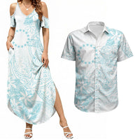 Turquoise Kuki Airani Tapakau Couples Matching Summer Maxi Dress and Hawaiian Shirt Tribal Anchor Mix Tiare LT7 Turquoise - Polynesian Pride