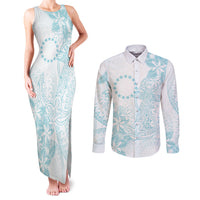 Turquoise Kuki Airani Tapakau Couples Matching Tank Maxi Dress and Long Sleeve Button Shirt Tribal Anchor Mix Tiare LT7 Turquoise - Polynesian Pride