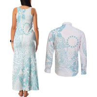 Turquoise Kuki Airani Tapakau Couples Matching Tank Maxi Dress and Long Sleeve Button Shirt Tribal Anchor Mix Tiare LT7 - Polynesian Pride