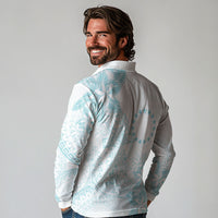 Turquoise Kuki Airani Tapakau Long Sleeve Polo Shirt Tribal Anchor Mix Tiare