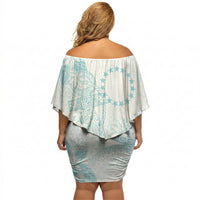 Turquoise Kuki Airani Tapakau Off Shoulder Short Dress Tribal Anchor Mix Tiare LT7 - Polynesian Pride