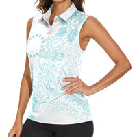 Turquoise Kuki Airani Tapakau Women Sleeveless Polo Shirt Tribal Anchor Mix Tiare LT7 - Polynesian Pride
