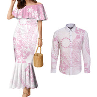 Candy Pink Kuki Airani Tapakau Couples Matching Mermaid Dress and Long Sleeve Button Shirt Tribal Anchor Mix Tiare LT7 Candy Pink - Polynesian Pride
