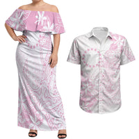 Candy Pink Kuki Airani Tapakau Couples Matching Off Shoulder Maxi Dress and Hawaiian Shirt Tribal Anchor Mix Tiare LT7 Candy Pink - Polynesian Pride
