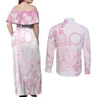 Candy Pink Kuki Airani Tapakau Couples Matching Off Shoulder Maxi Dress and Long Sleeve Button Shirt Tribal Anchor Mix Tiare