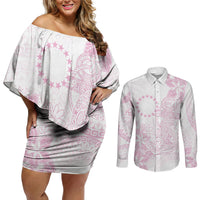 Candy Pink Kuki Airani Tapakau Couples Matching Off Shoulder Short Dress and Long Sleeve Button Shirt Tribal Anchor Mix Tiare LT7 Candy Pink - Polynesian Pride