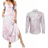 Candy Pink Kuki Airani Tapakau Couples Matching Summer Maxi Dress and Long Sleeve Button Shirt Tribal Anchor Mix Tiare LT7 Candy Pink - Polynesian Pride
