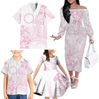 Candy Pink Kuki Airani Tapakau Family Matching Off The Shoulder Long Sleeve Dress and Hawaiian Shirt Tribal Anchor Mix Tiare LT7 - Polynesian Pride