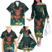 Hawaii Hula Girl Vintage Family Matching Off The Shoulder Long Sleeve Dress and Hawaiian Shirt Tropical Forest LT7 - Polynesian Pride
